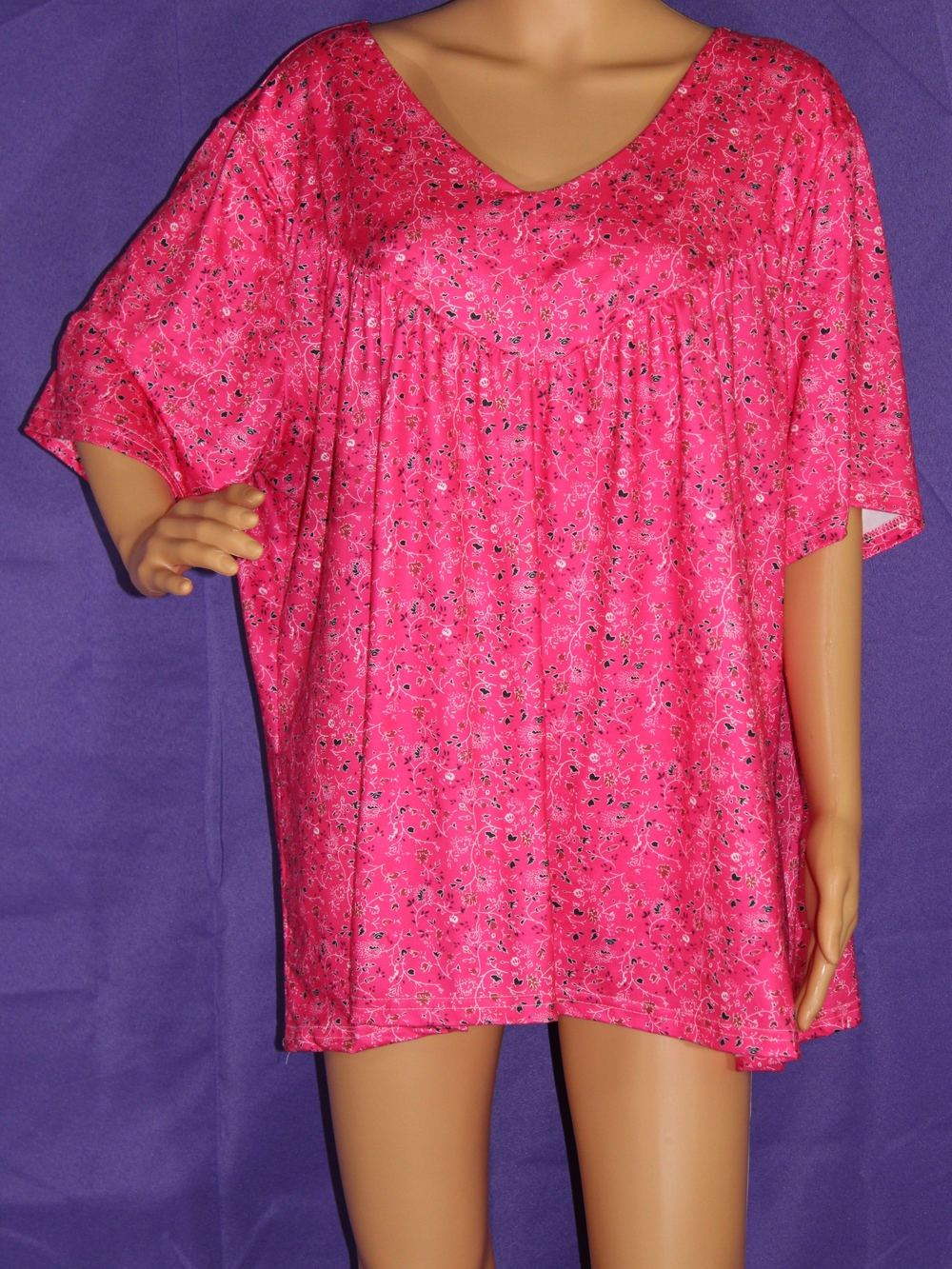 Bright Pink Floral V-Neck Tunic Top